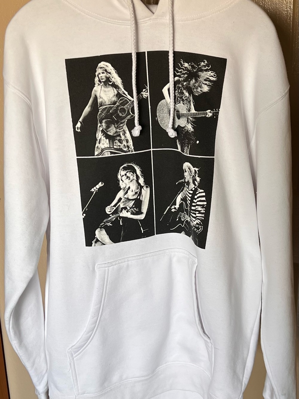 White Graphic Hoodie Sweater with Black Taylor Swift Photo Panels